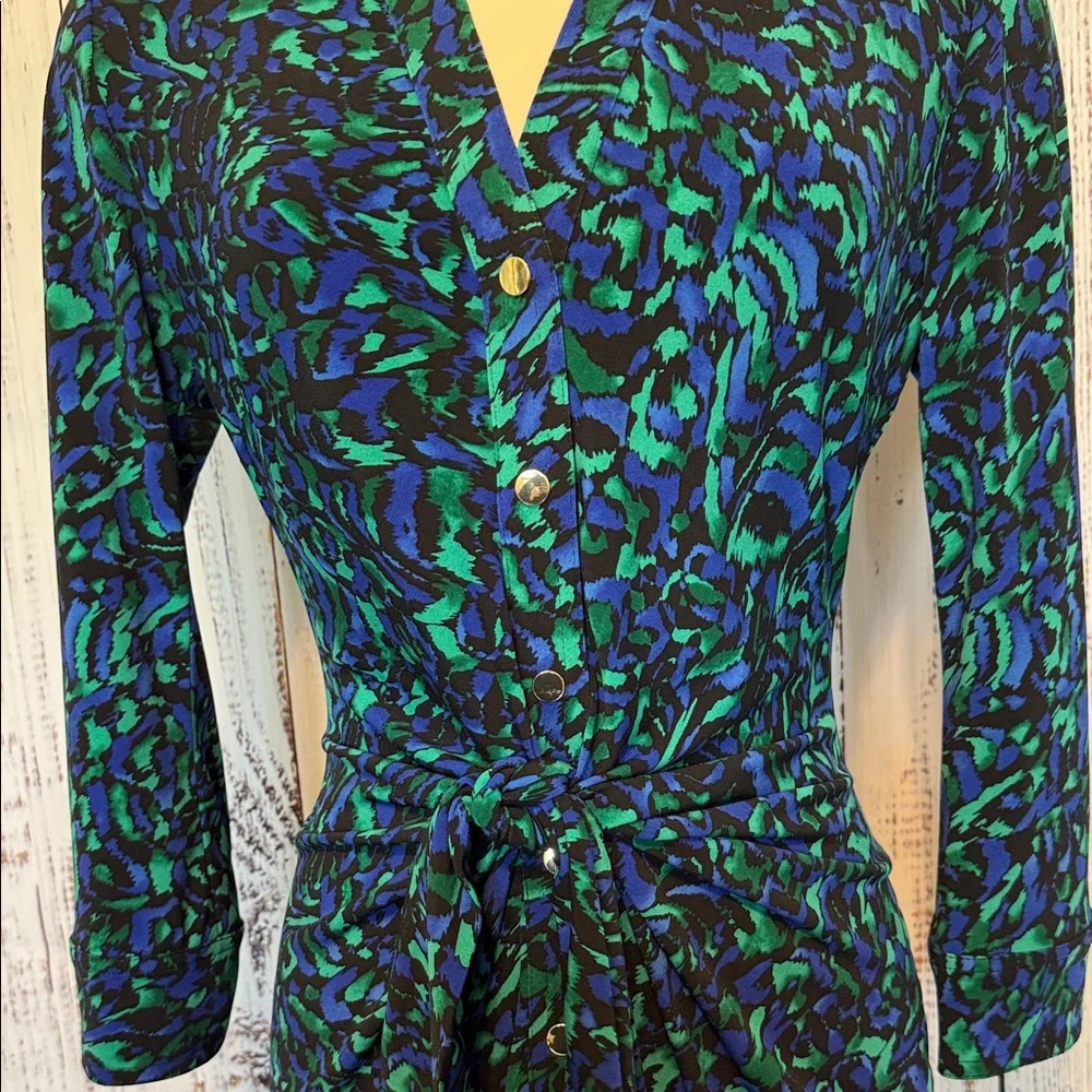 Cache Blue Green‎ Abstract Long-Sleeve Button Dress - Picture 2 of 7